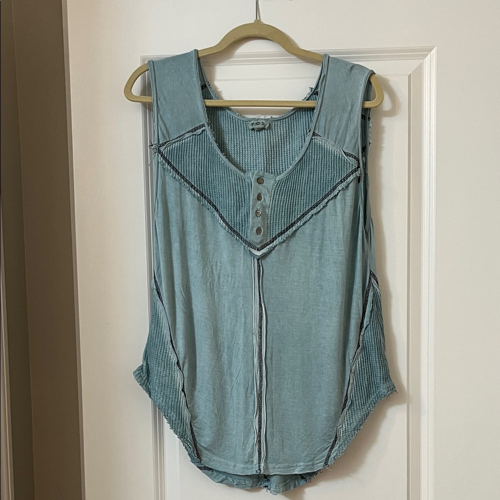 POL Teal Button-Accent Tank Top